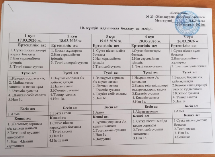 5 күндік ас мәзір
